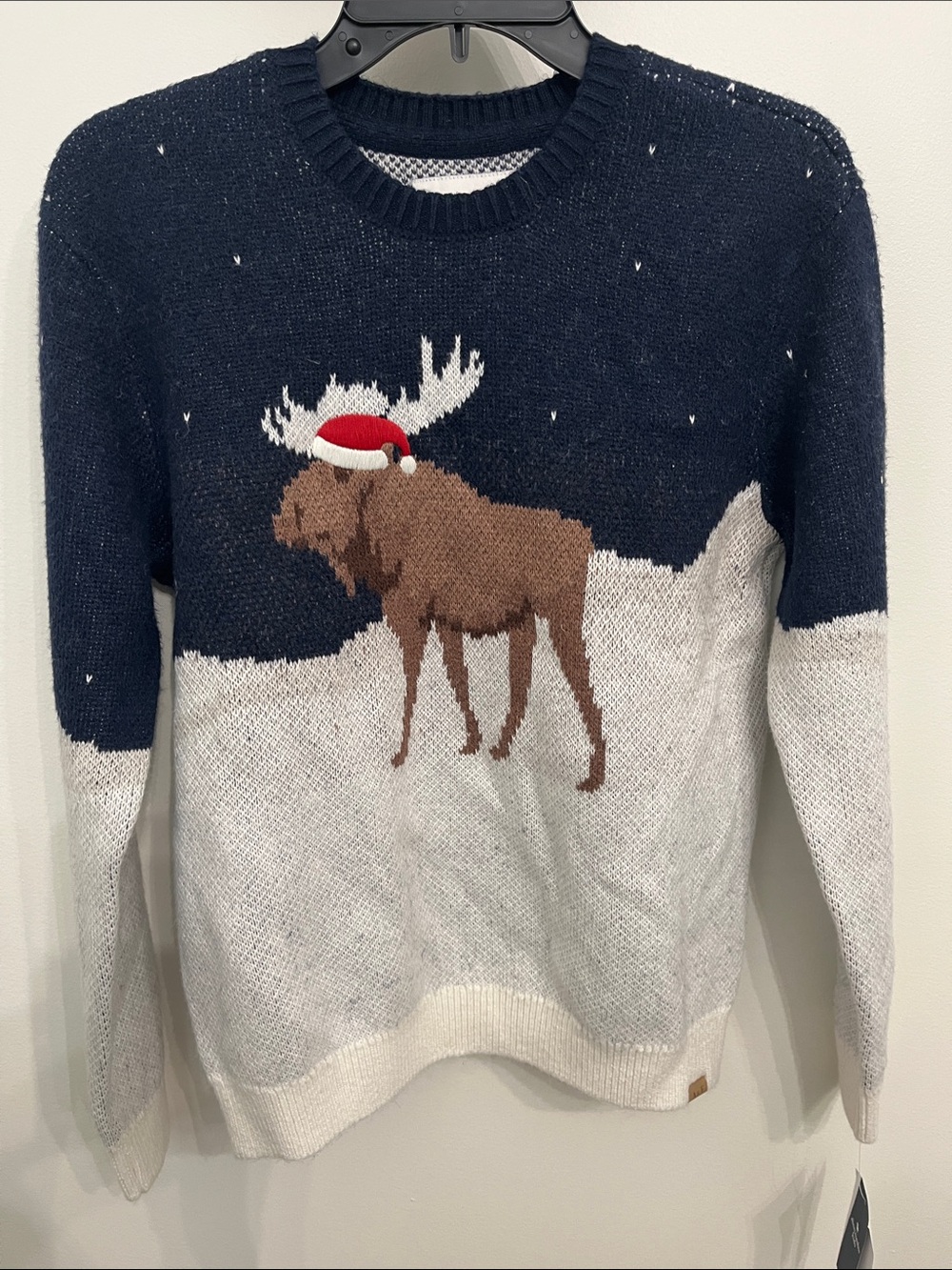 NWT Abercrombie Kids Brown Moose Knit Sweater Blue White Preppy Kids Boys 15/16